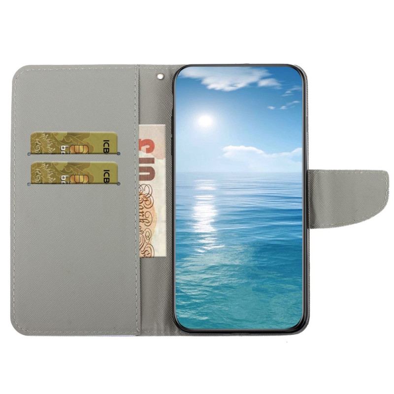 Capa Flip Para iPhone 15 De Cordão Variação Floral Com Alça
