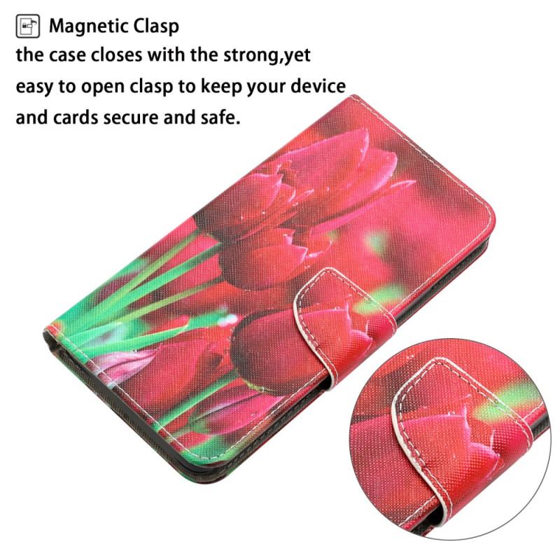 Capa Flip Para iPhone 15 De Cordão Variação Floral Com Alça