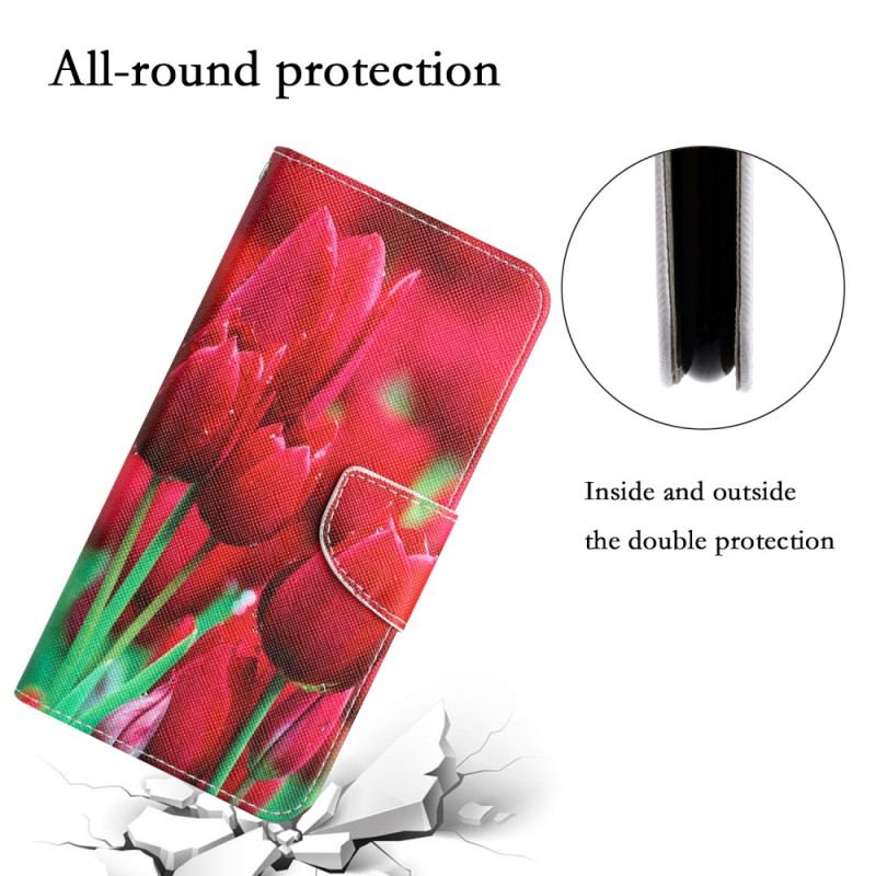 Capa Flip Para iPhone 15 De Cordão Variação Floral Com Alça