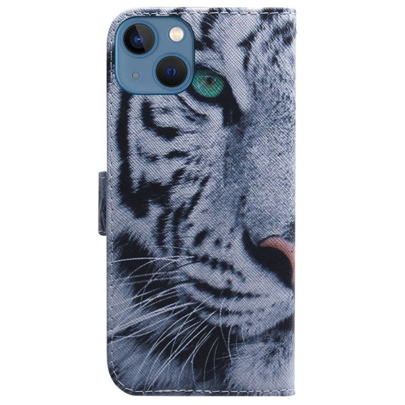 Capa Flip Para iPhone 15 Tigre Branco