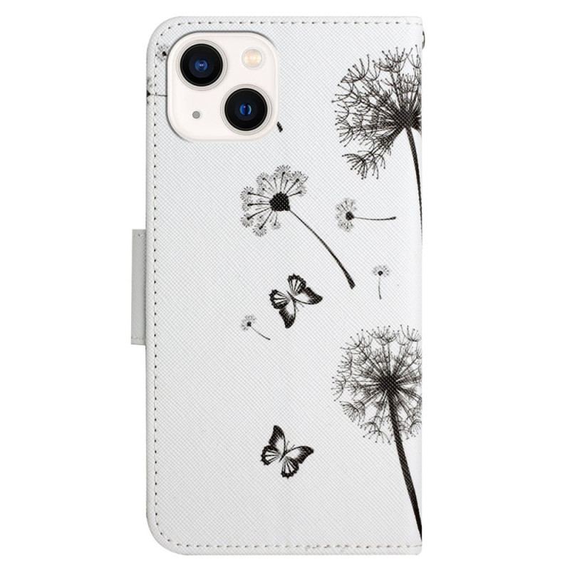 Capa Folio Para iPhone 15 De Cordão Amor Dente De Leão Com Alça