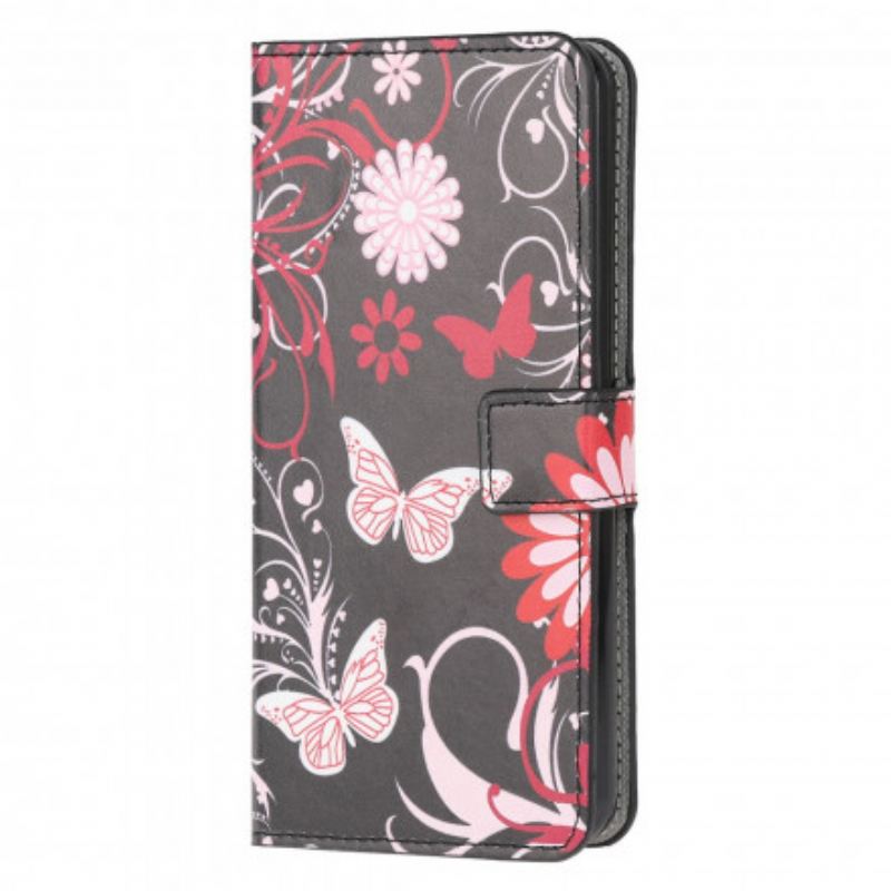 Capa De Couro Para Motorola Edge 20 Lite Borboletas E Flores