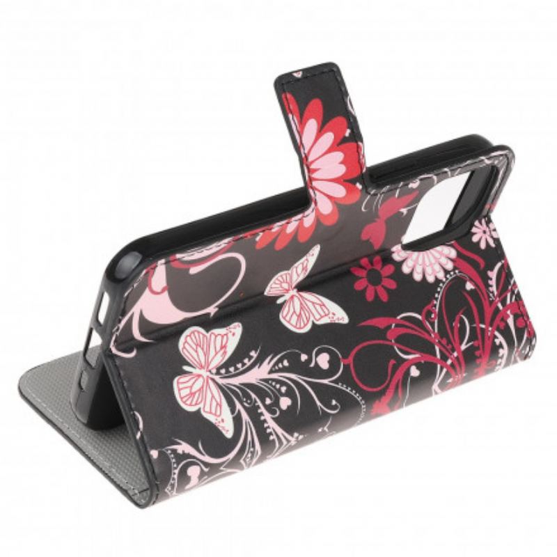 Capa De Couro Para Motorola Edge 20 Lite Borboletas E Flores