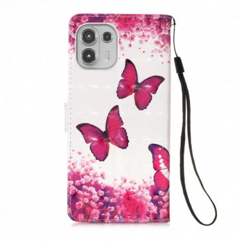 Capa De Couro Para Motorola Edge 20 Lite Borboletas Vermelhas