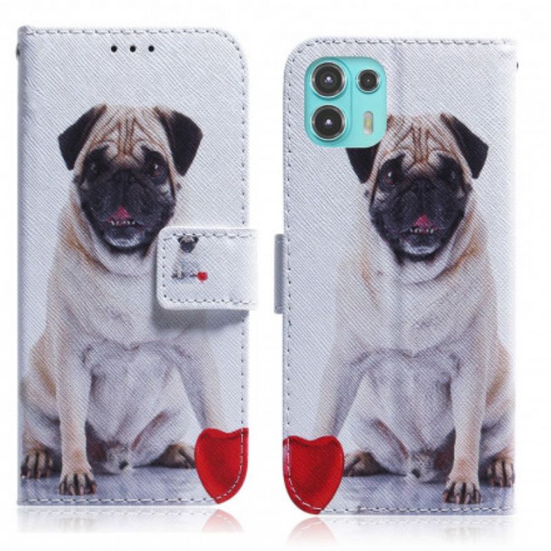 Capa De Couro Para Motorola Edge 20 Lite Cachorro Pug