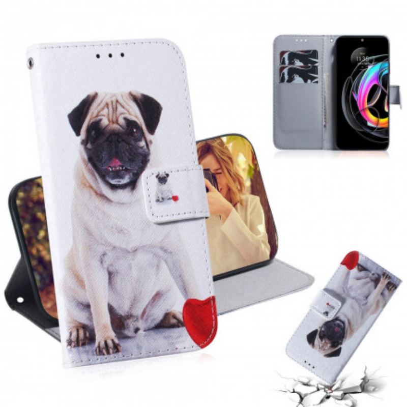 Capa De Couro Para Motorola Edge 20 Lite Cachorro Pug