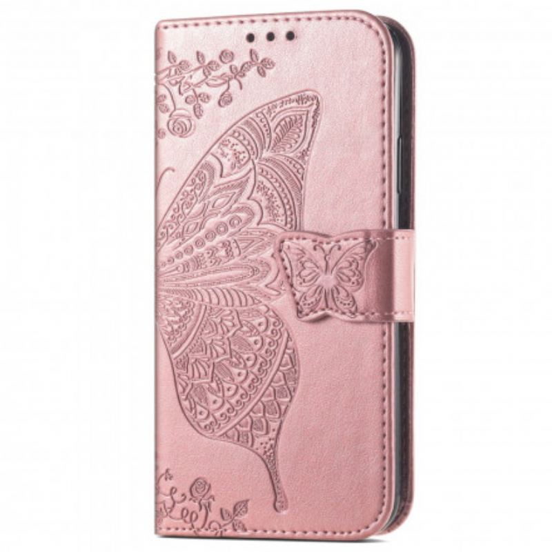 Capa De Couro Para Motorola Edge 20 Lite Meia Borboleta