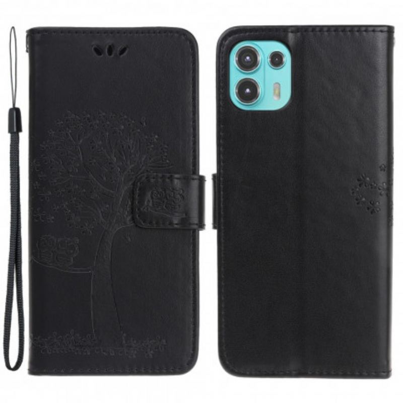Capa Em Pele Para Motorola Edge 20 Lite De Cordão Tanga E Corujas