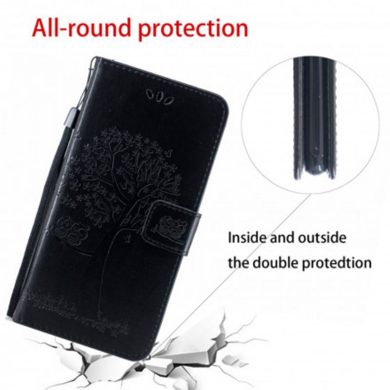 Capa Em Pele Para Motorola Edge 20 Lite De Cordão Tanga E Corujas