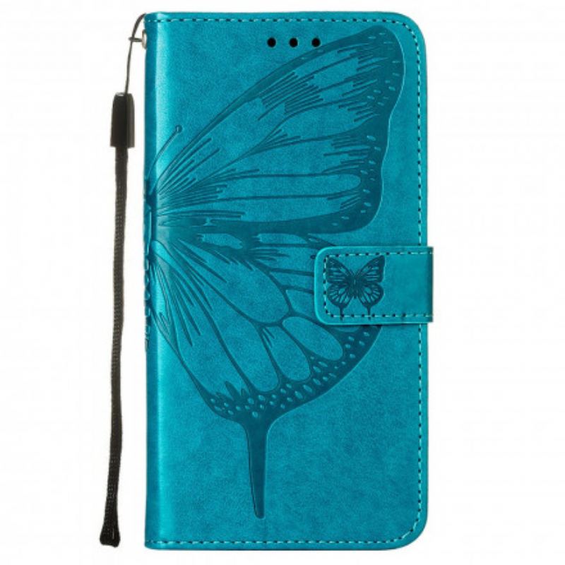 Capa Flip Para Motorola Edge 20 Lite Design De Borboleta Com Cordão