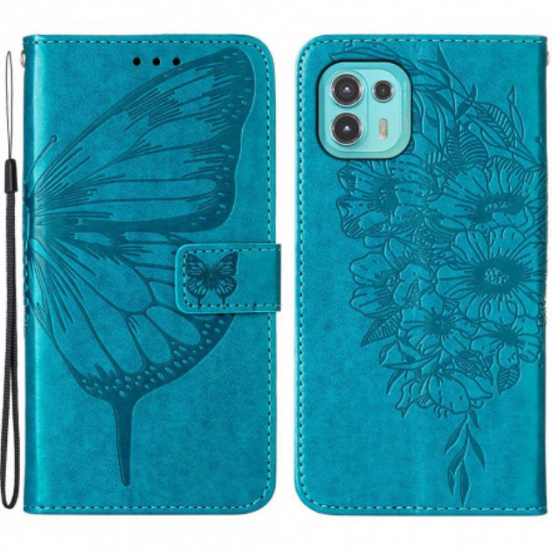 Capa Flip Para Motorola Edge 20 Lite Design De Borboleta Com Cordão