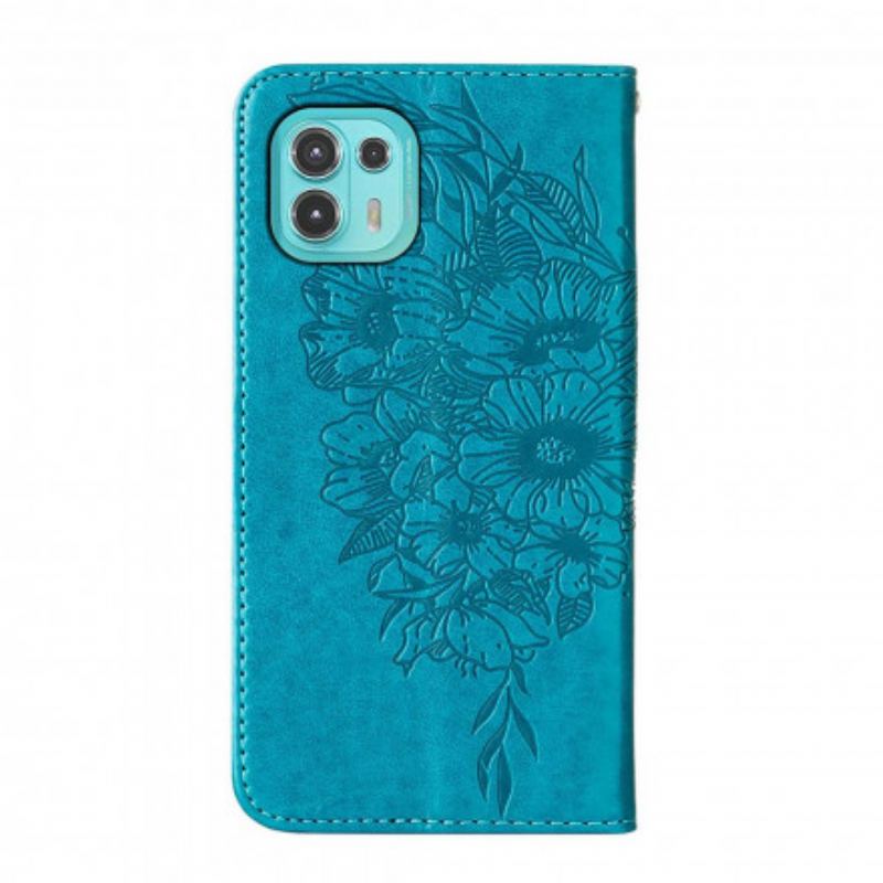 Capa Flip Para Motorola Edge 20 Lite Design De Borboleta Com Cordão