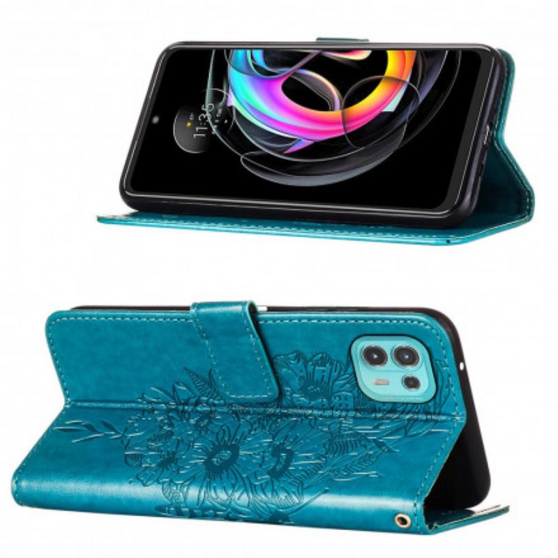 Capa Flip Para Motorola Edge 20 Lite Design De Borboleta Com Cordão