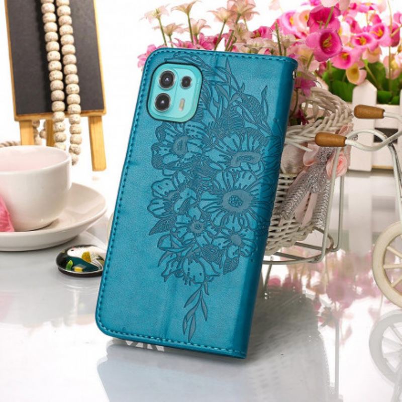 Capa Flip Para Motorola Edge 20 Lite Design De Borboleta Com Cordão