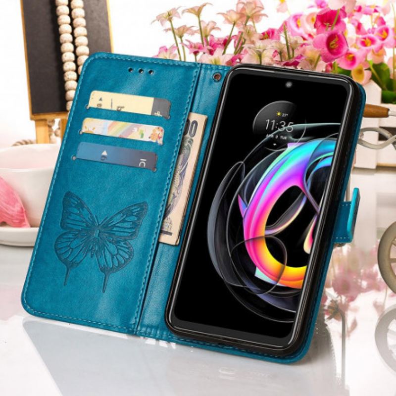 Capa Flip Para Motorola Edge 20 Lite Design De Borboleta Com Cordão