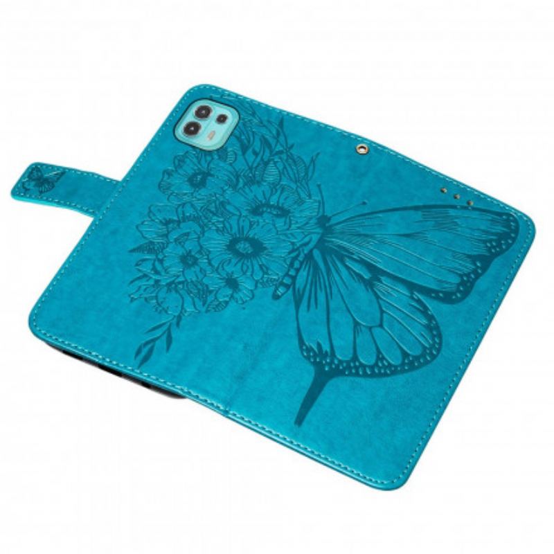 Capa Flip Para Motorola Edge 20 Lite Design De Borboleta Com Cordão