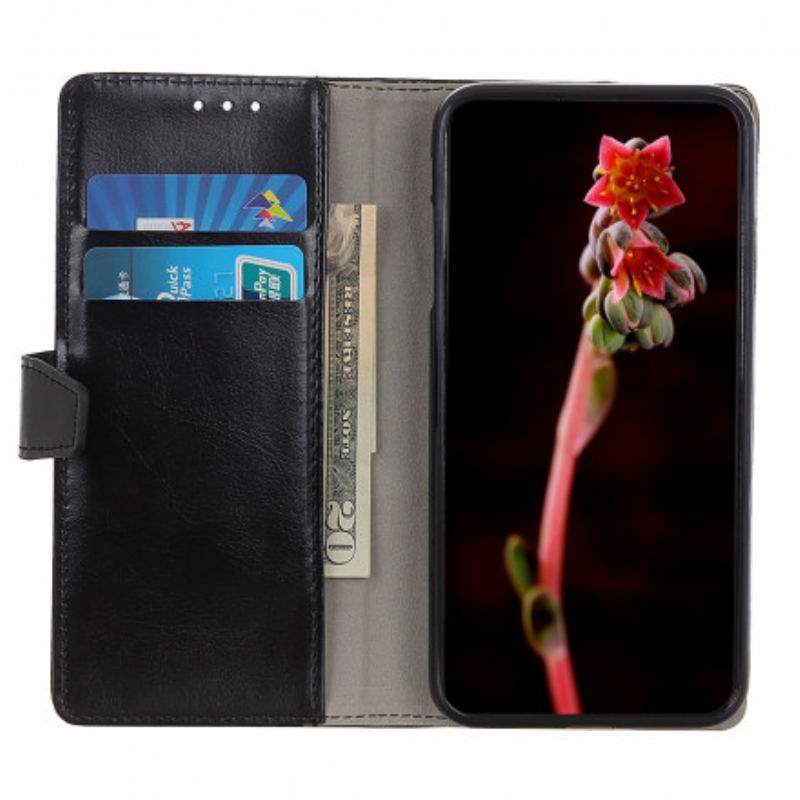 Capa Flip Para Motorola Edge 20 Lite Efeito Couro Brilhante Simples