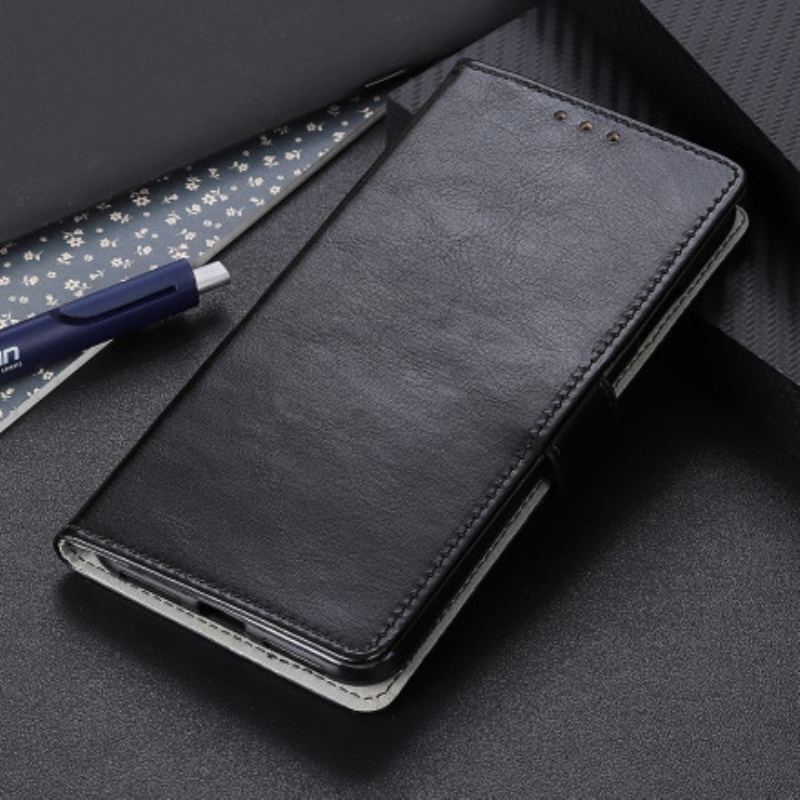 Capa Flip Para Motorola Edge 20 Lite Efeito Couro Brilhante Simples