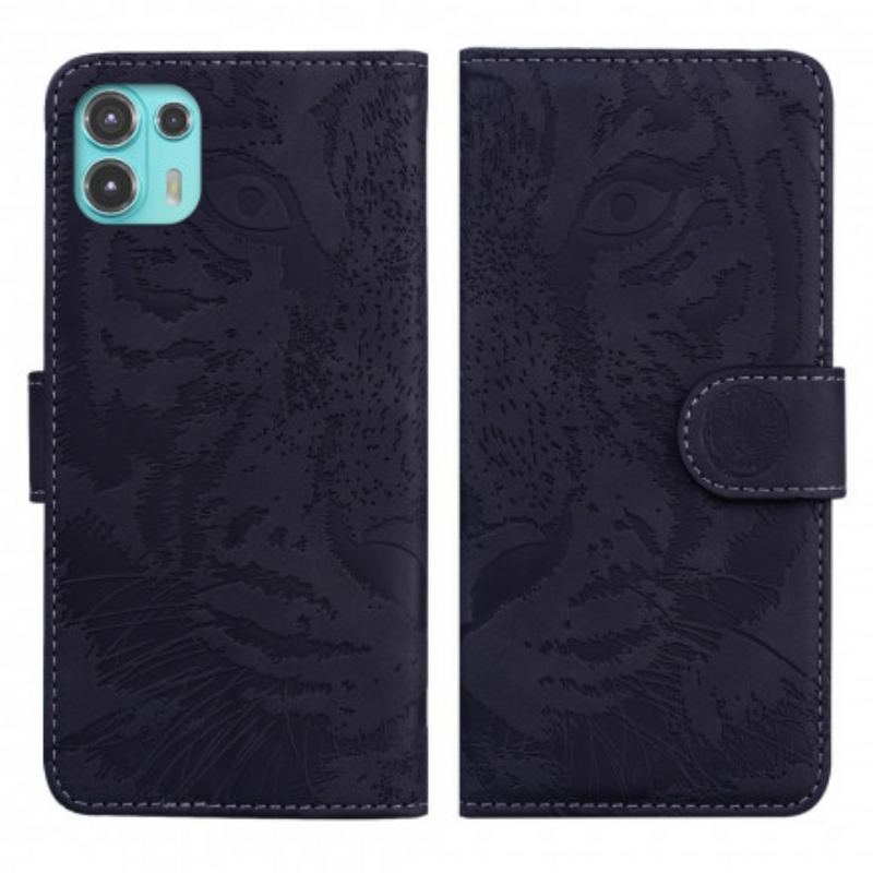 Capa Flip Para Motorola Edge 20 Lite Estampa Cara De Tigre
