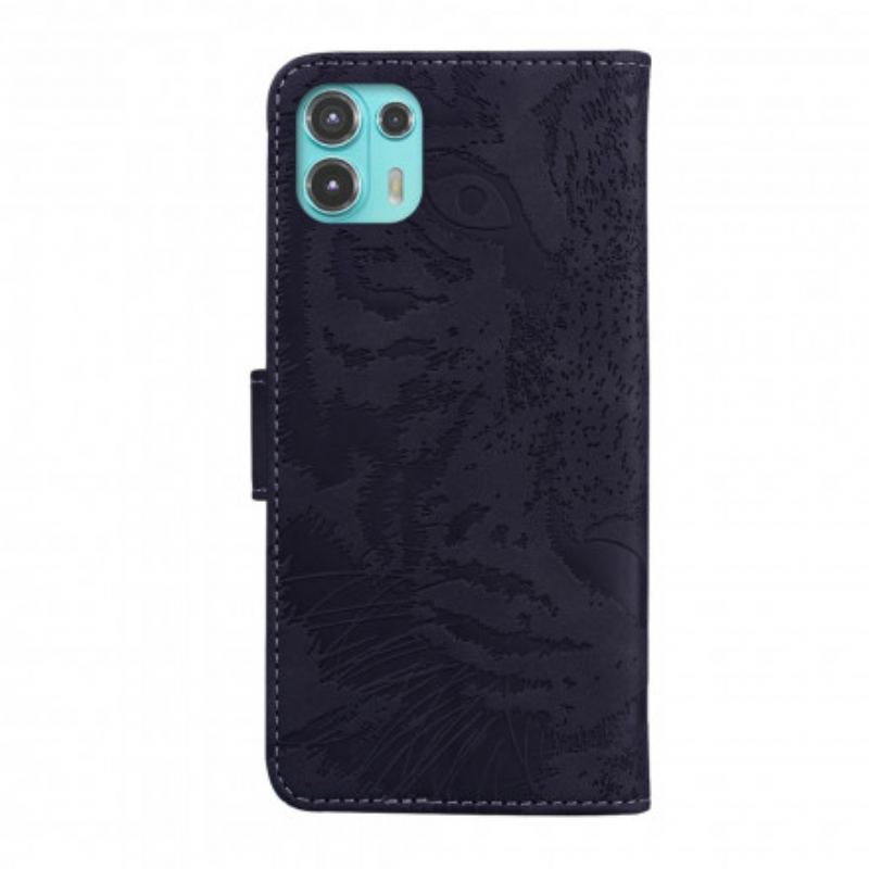 Capa Flip Para Motorola Edge 20 Lite Estampa Cara De Tigre