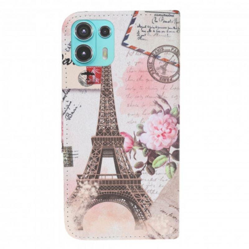 Capa Flip Para Motorola Edge 20 Lite Torre Eiffel Retrô