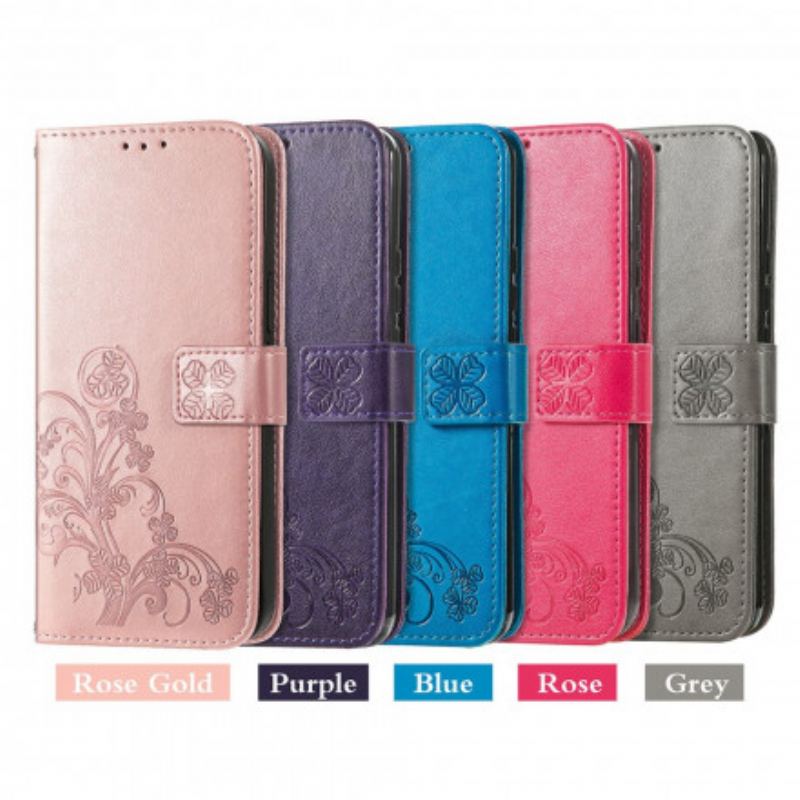 Capa Flip Para Motorola Edge 20 Lite Trevo-de-quatro-folhas