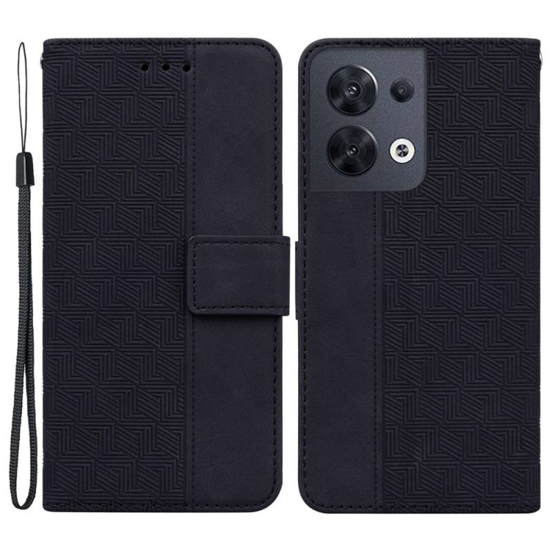 Capa Em Pele Para Oppo Reno 8 De Cordão Padrão De Tiras