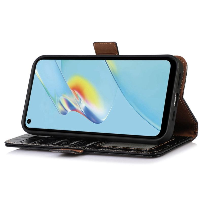 Capa Em Pele Para Oppo Reno 8 Rfid Estilo Crocodilo