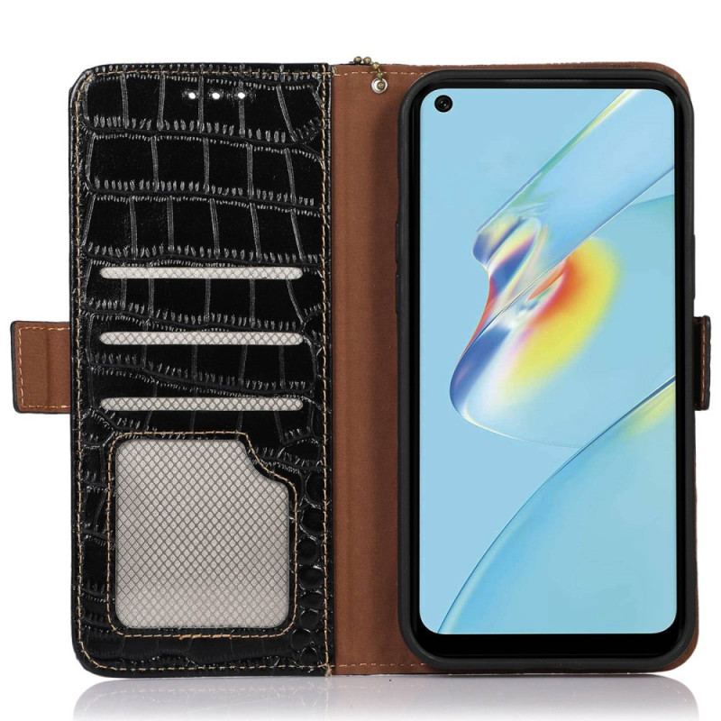 Capa Em Pele Para Oppo Reno 8 Rfid Estilo Crocodilo