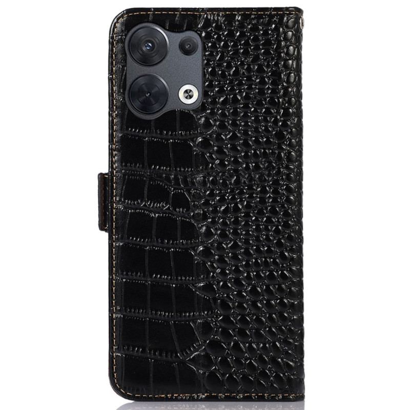 Capa Em Pele Para Oppo Reno 8 Rfid Estilo Crocodilo