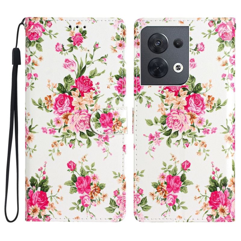 Capa Flip Para Oppo Reno 8 De Cordão Flores Da Liberdade Da Correia