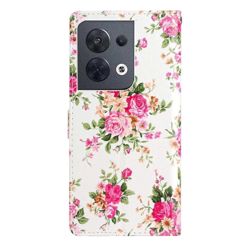Capa Flip Para Oppo Reno 8 De Cordão Flores Da Liberdade Da Correia
