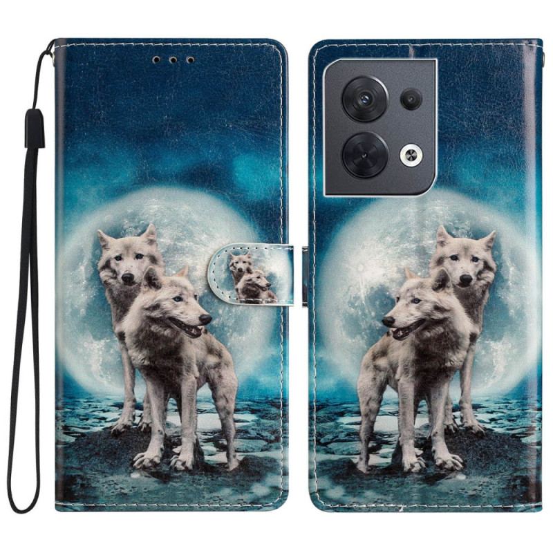 Capa Flip Para Oppo Reno 8 De Cordão Lobo Cordão