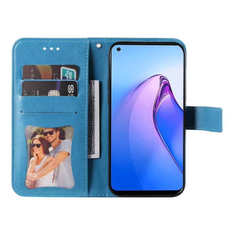 Capa Flip Para Oppo Reno 8 De Cordão Strappy Floral