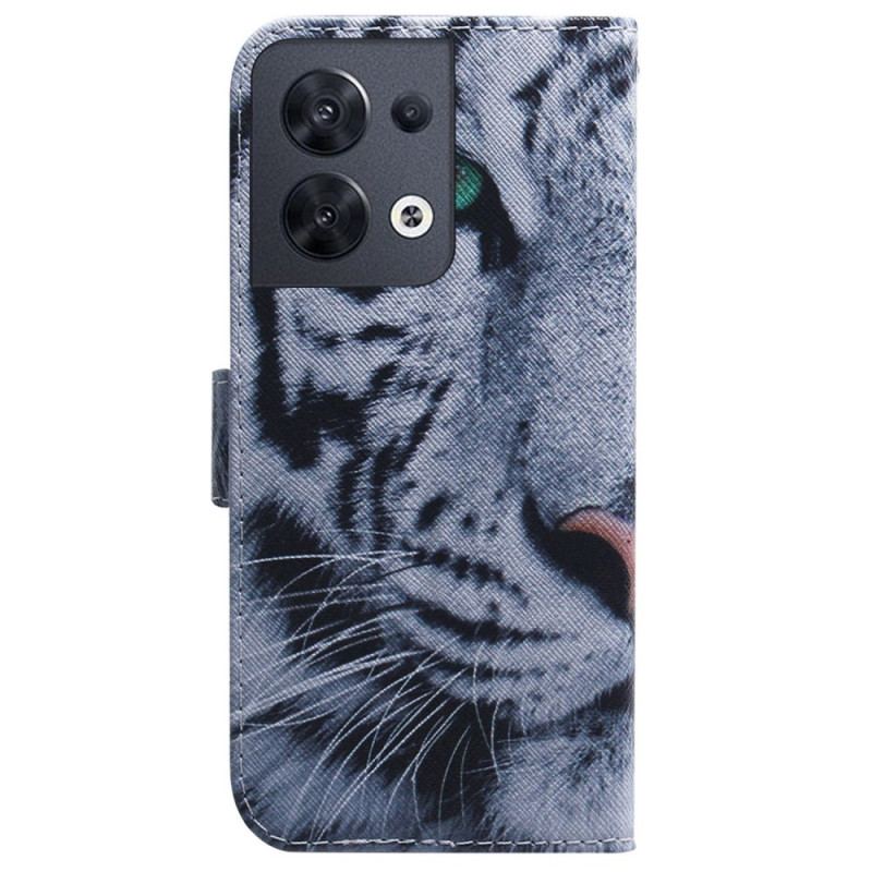 Capa Flip Para Oppo Reno 8 De Cordão Tira Tigre Branco