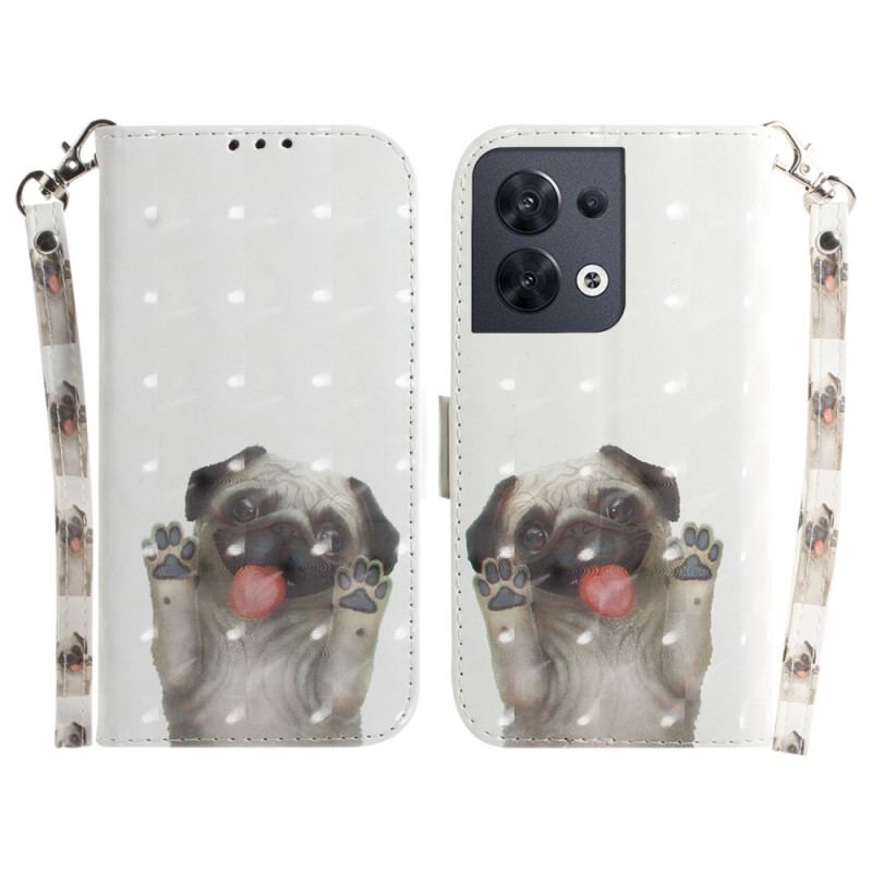 Capa Flip Para Oppo Reno 8 Pug Com Cordão