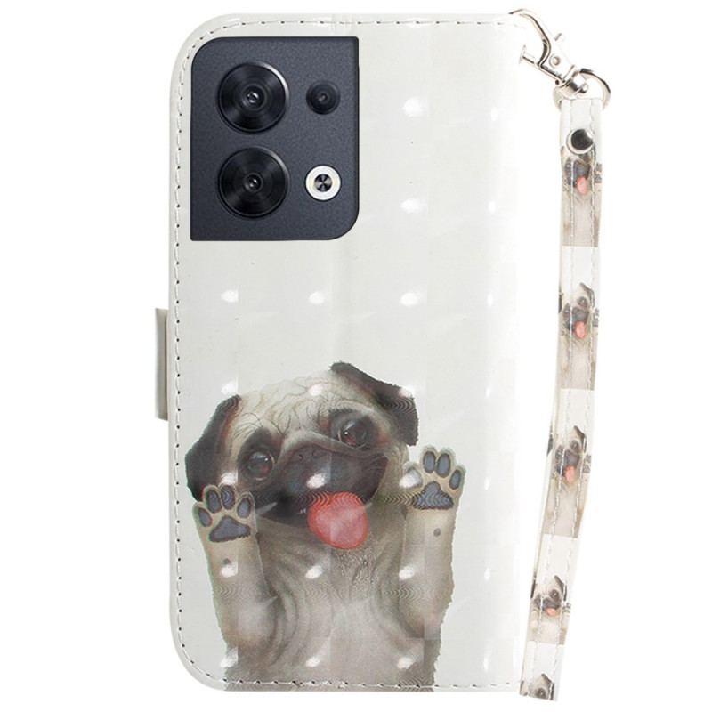 Capa Flip Para Oppo Reno 8 Pug Com Cordão
