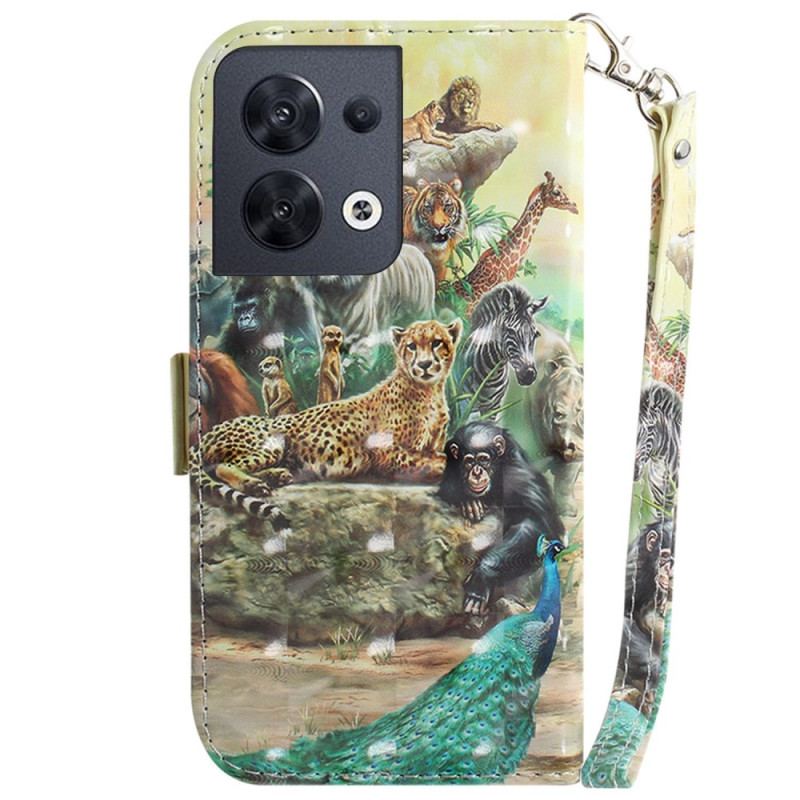 Capa Folio Para Oppo Reno 8 Animais Do Safari Com Cordão
