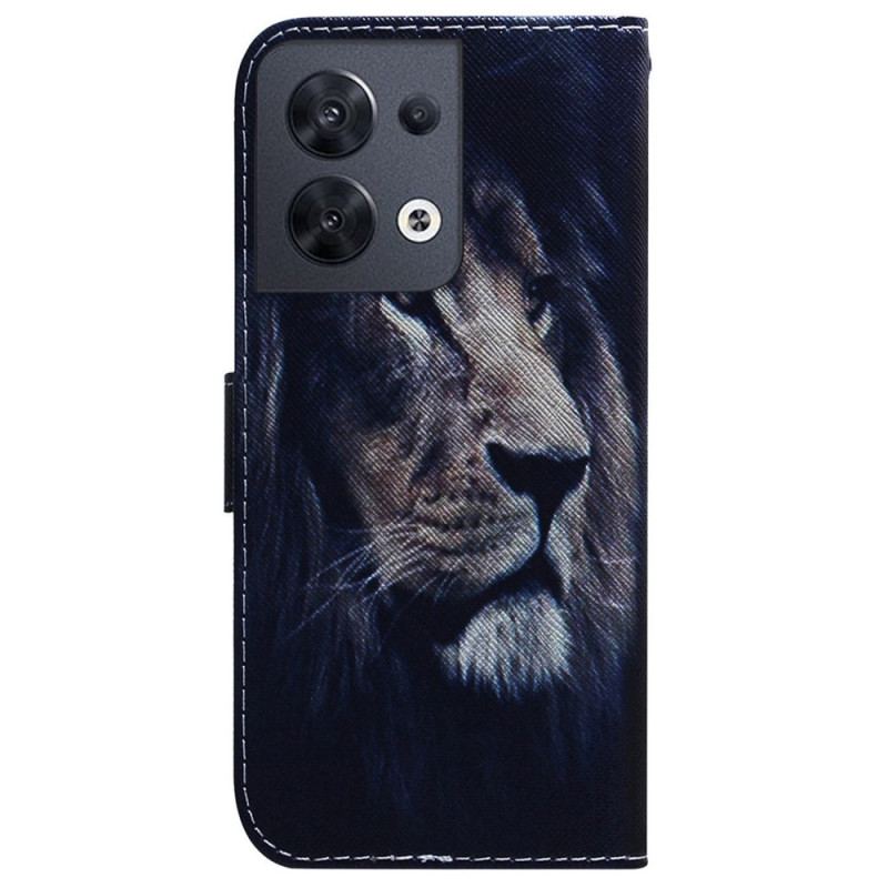 Capa Folio Para Oppo Reno 8 De Cordão Cordão Leão