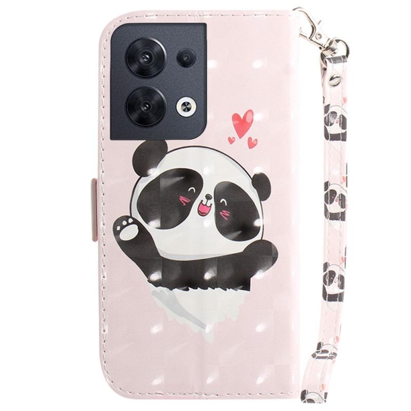 Capa Folio Para Oppo Reno 8 Panda Love Com Cordão