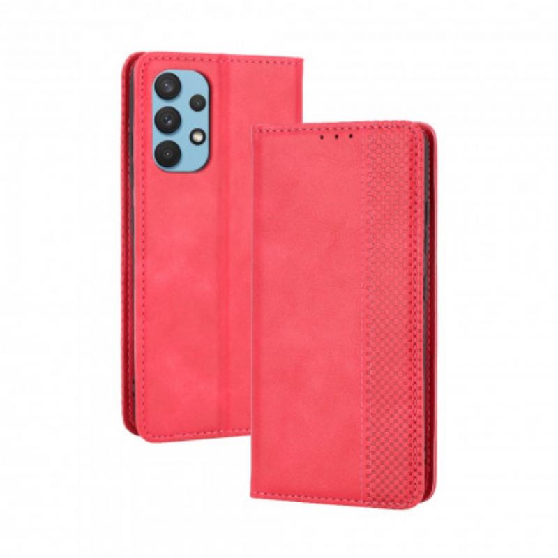 Capa De Celular Para Samsung Galaxy A32 Flip Efeito Couro Vintage Estilizado