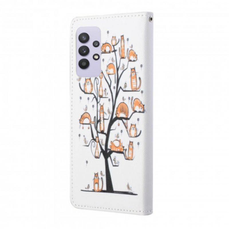 Capa Flip Para Samsung Galaxy A32 De Cordão Gatos Divertidos Com Alça