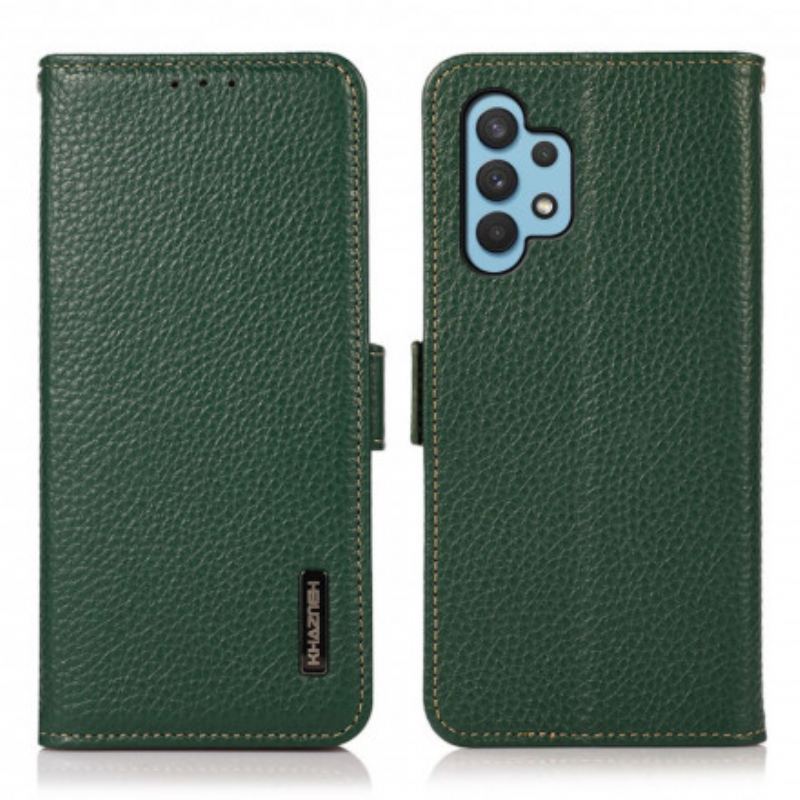 Capa Folio Para Samsung Galaxy A32 Couro De Lichia Khazneh Rfid