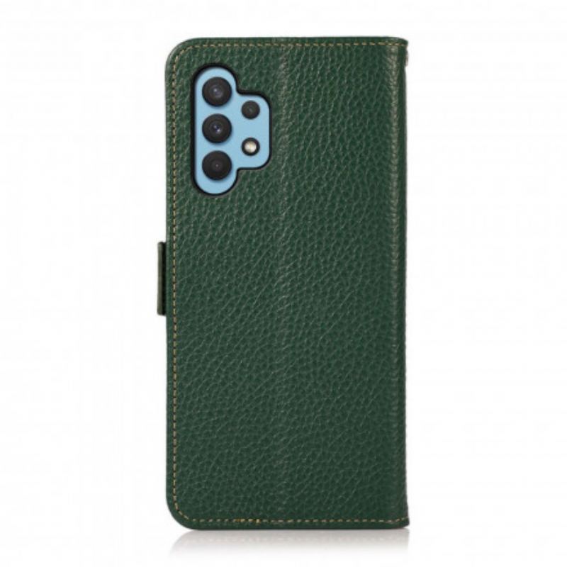 Capa Folio Para Samsung Galaxy A32 Couro De Lichia Khazneh Rfid