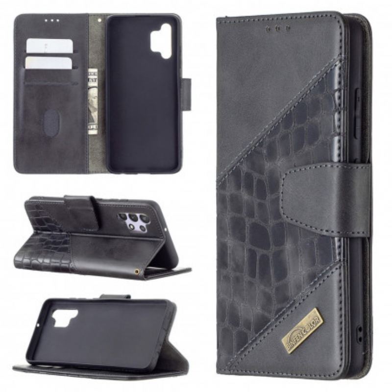 Capa Folio Para Samsung Galaxy A32 Efeito Clássico De Pele De Crocodilo