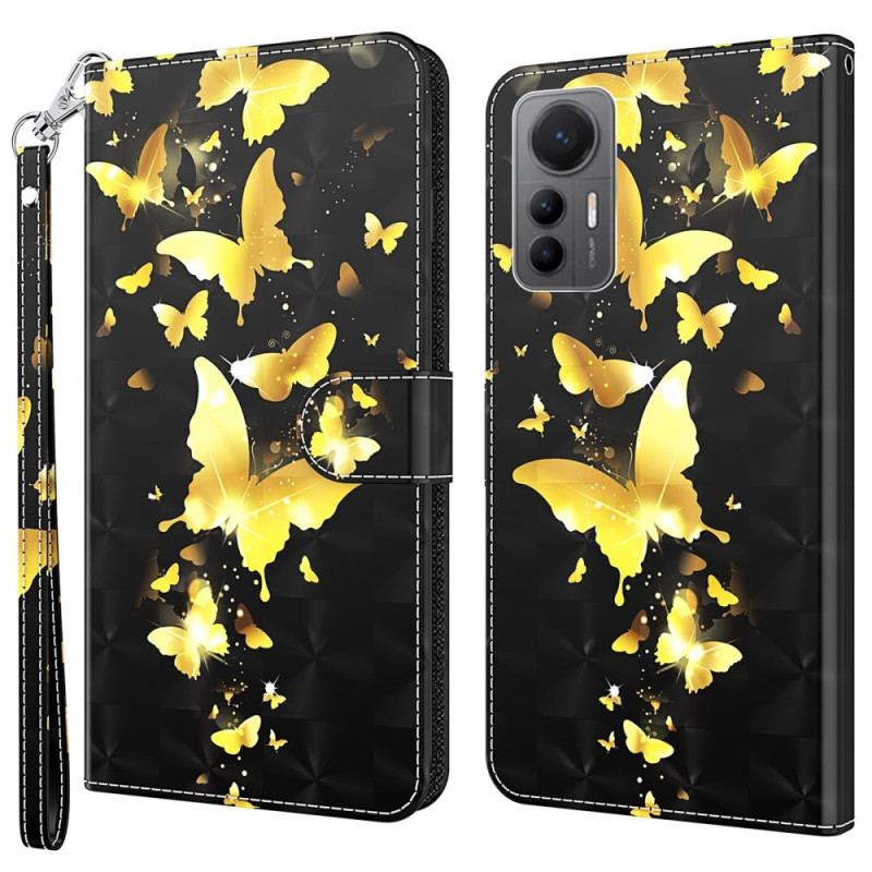 Capa De Couro Para Xiaomi 12 Lite De Cordão Tanga Borboletas
