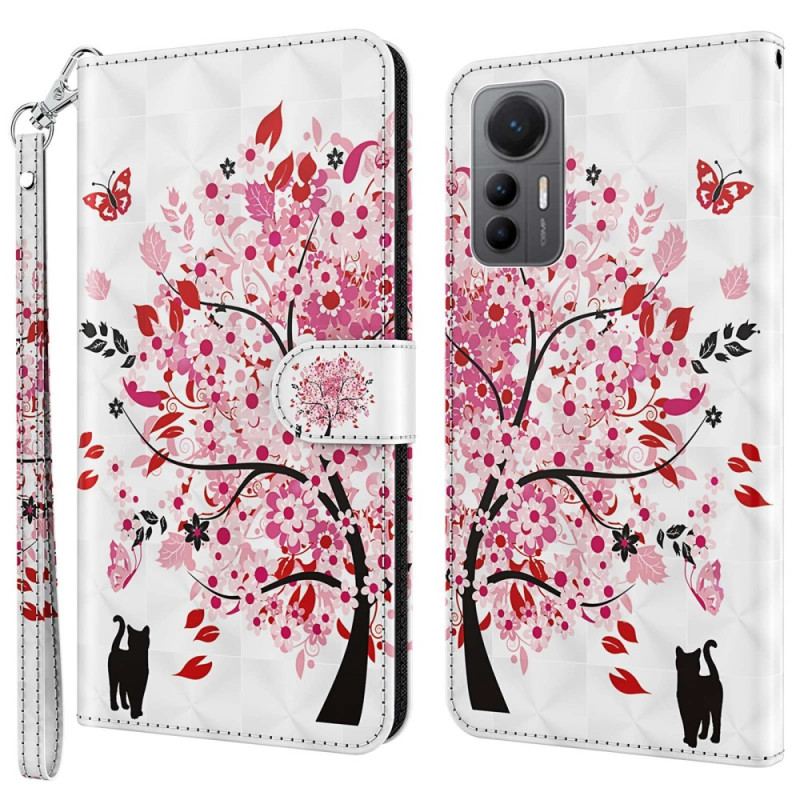 Capa Flip Para Xiaomi 12 Lite De Cordão Árvore Vermelha Com Alça