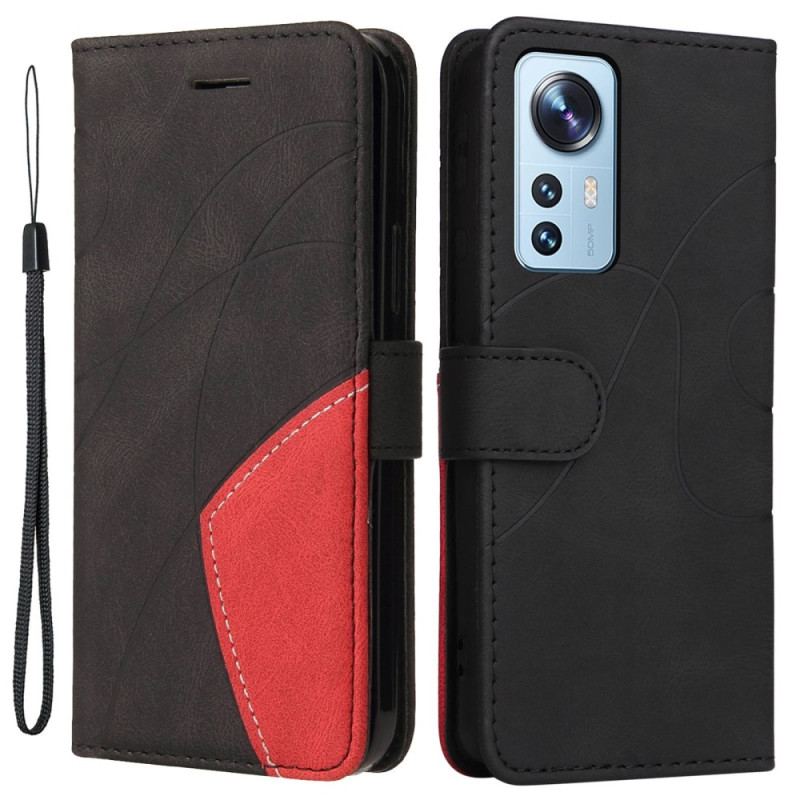 Capa Flip Para Xiaomi 12 Lite De Cordão Correia De Dois Tons