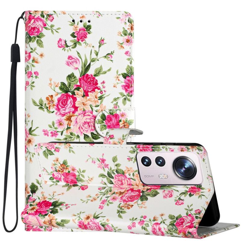 Capa Flip Para Xiaomi 12 Lite De Cordão Flores Da Liberdade Da Correia