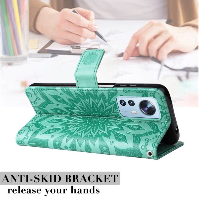 Capa Flip Para Xiaomi 12 Lite Mandala Sol Com Cordão